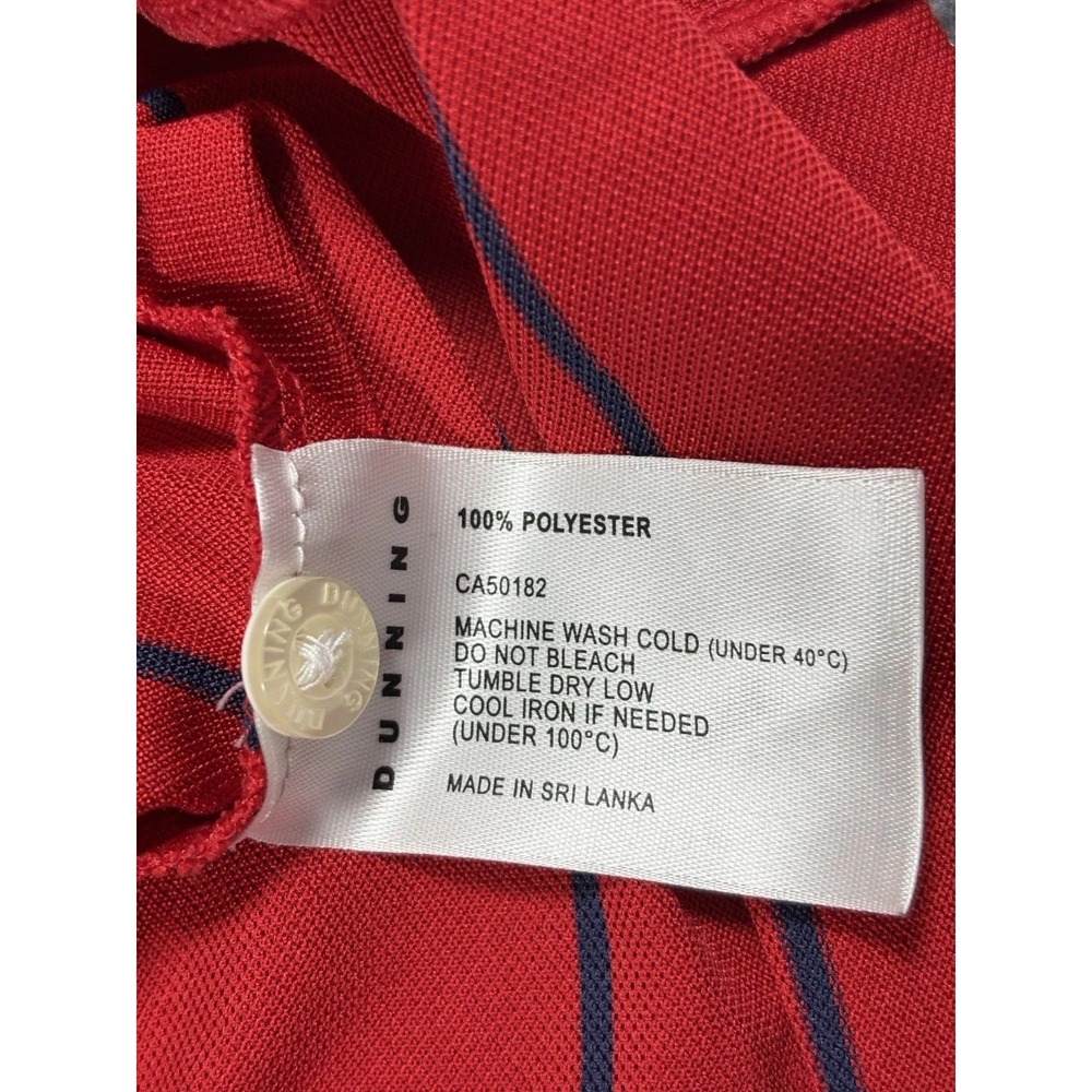Dunning Men's L Polo Shirt Red Blue Striped Short Sleeve Polyester Embroidered - Picture 8 of 11
